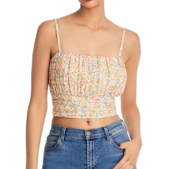 AQUA Floral Crop Tank Size Small - Picture 1 of 5